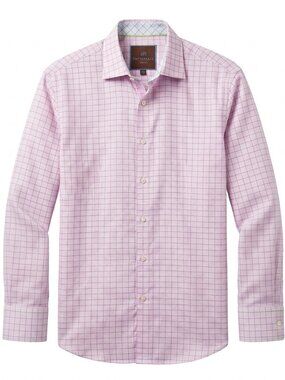 Tattersall London Dress Shirt Mens 16.5 32/33 Pink Check Plaid Long Sleeve